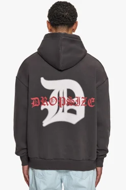 HEAVY OVERSIZE MID LOGO HOODIE WASHED BLACK