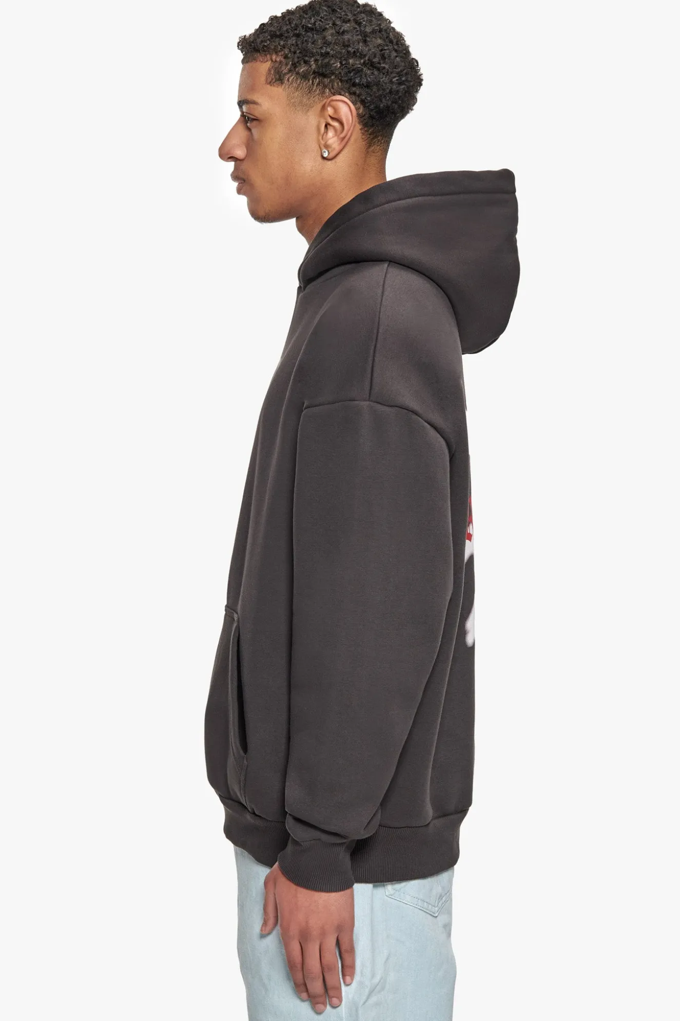HEAVY OVERSIZE MID LOGO HOODIE WASHED BLACK