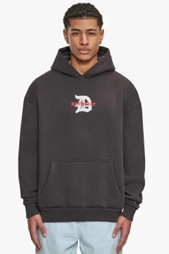HEAVY OVERSIZE MID LOGO HOODIE WASHED BLACK