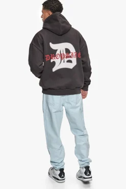 HEAVY OVERSIZE MID LOGO HOODIE WASHED BLACK