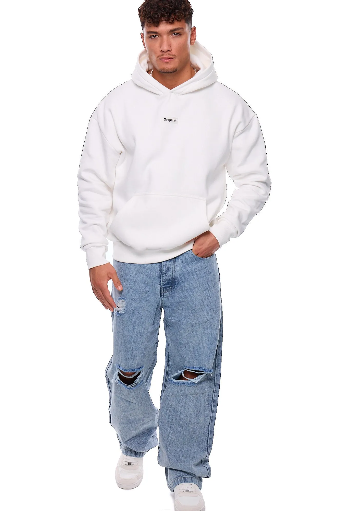 HEAVY OVERSIZE MIDDLE RUBBER PATCH HOODIE CREAM WHITE