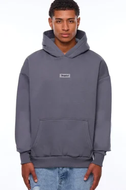 HEAVY OVERSIZE MIDDLE RUBBER PATCH HOODIE STEEL GREY
