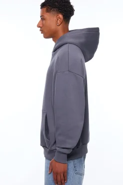 HEAVY OVERSIZE MIDDLE RUBBER PATCH HOODIE STEEL GREY