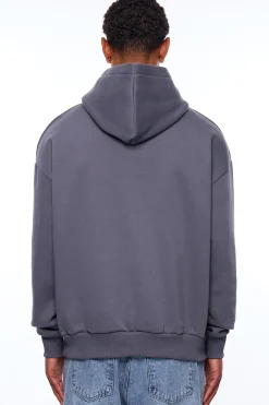 HEAVY OVERSIZE MIDDLE RUBBER PATCH HOODIE STEEL GREY
