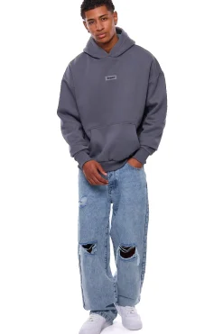 HEAVY OVERSIZE MIDDLE RUBBER PATCH HOODIE STEEL GREY