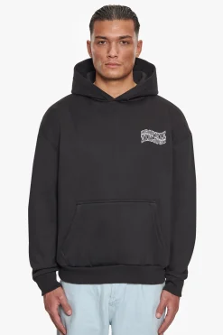 HEAVY OVERSIZE MIRRORED LOGO HOODIE BLACK/WHITE