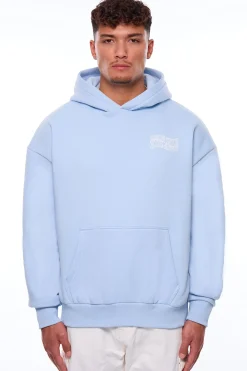 HEAVY OVERSIZE MIRRORED LOGO HOODIE BABY BLUE