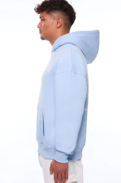 HEAVY OVERSIZE MIRRORED LOGO HOODIE BABY BLUE