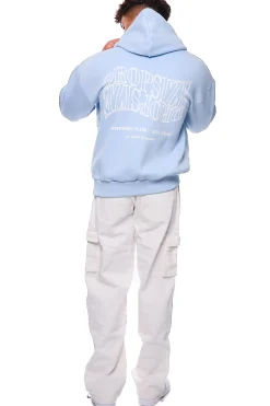HEAVY OVERSIZE MIRRORED LOGO HOODIE BABY BLUE