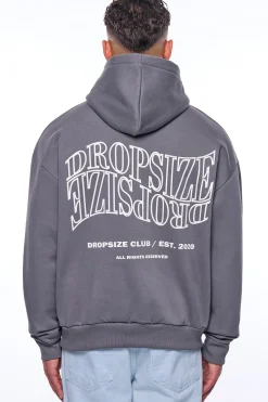 HEAVY OVERSIZE MIRRORED LOGO HOODIE GREY