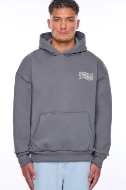 HEAVY OVERSIZE MIRRORED LOGO HOODIE GREY