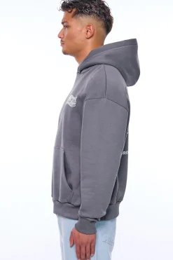 HEAVY OVERSIZE MIRRORED LOGO HOODIE GREY