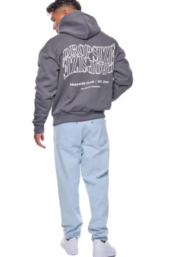 HEAVY OVERSIZE MIRRORED LOGO HOODIE GREY