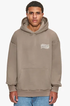 HEAVY OVERSIZE MIRRORED LOGO HOODIE SIMPLY TAUPE