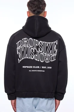 HEAVY OVERSIZE MIRRORED LOGO ZIP-HOODIE BLACK