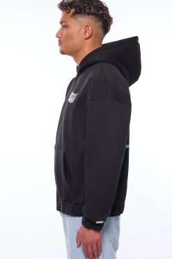 HEAVY OVERSIZE MIRRORED LOGO ZIP-HOODIE BLACK