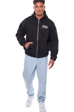HEAVY OVERSIZE MIRRORED LOGO ZIP-HOODIE BLACK