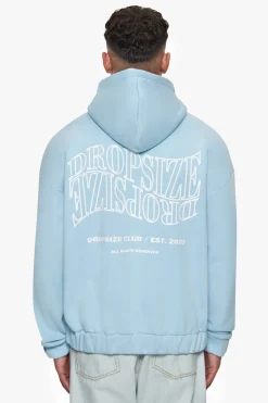 HEAVY OVERSIZE MIRRORED LOGO ZIP-HOODIE BABY BLUE