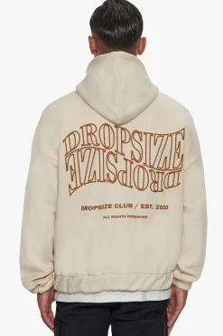 HEAVY OVERSIZE MIRRORED LOGO ZIP HOODIE COCONUT MILK