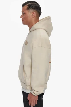HEAVY OVERSIZE MIRRORED LOGO ZIP HOODIE COCONUT MILK
