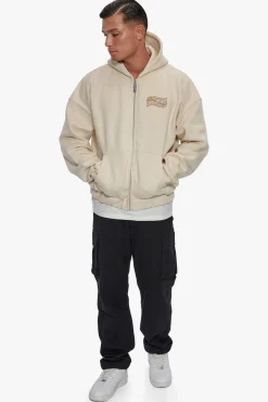 HEAVY OVERSIZE MIRRORED LOGO ZIP HOODIE COCONUT MILK