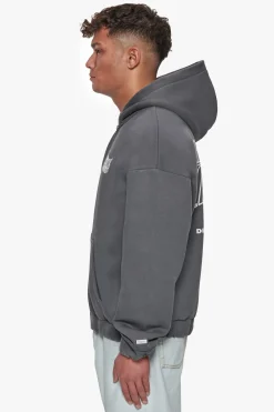 HEAVY OVERSIZE MIRRORED LOGO ZIP-HOODIE GREY