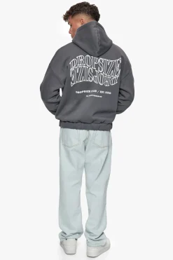 HEAVY OVERSIZE MIRRORED LOGO ZIP-HOODIE GREY