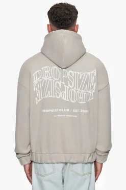 HEAVY OVERSIZE MIRRORED LOGO ZIP-HOODIE STONE
