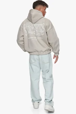 HEAVY OVERSIZE MIRRORED LOGO ZIP-HOODIE STONE