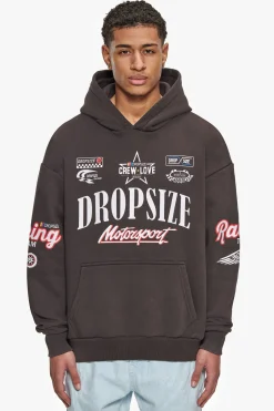 HEAVY OVERSIZE MOTORSPORT HOODIE WASHED BLACK