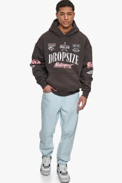 HEAVY OVERSIZE MOTORSPORT HOODIE WASHED BLACK