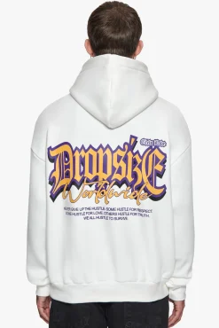 HEAVY OVERSIZE NEVER GIVE UP HOODIE WASHED WHITE
