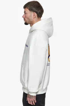 HEAVY OVERSIZE NEVER GIVE UP HOODIE WASHED WHITE