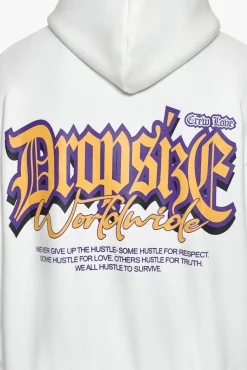 HEAVY OVERSIZE NEVER GIVE UP HOODIE WASHED WHITE