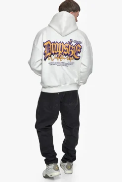 HEAVY OVERSIZE NEVER GIVE UP HOODIE WASHED WHITE