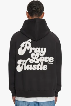 HEAVY OVERSIZE PRAY LOVE HUSTLE HOODIE BLACK