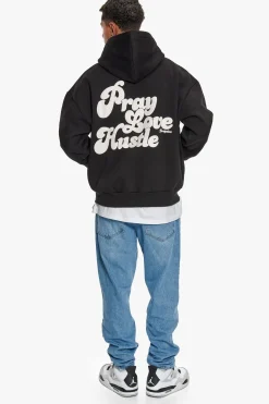 HEAVY OVERSIZE PRAY LOVE HUSTLE HOODIE BLACK