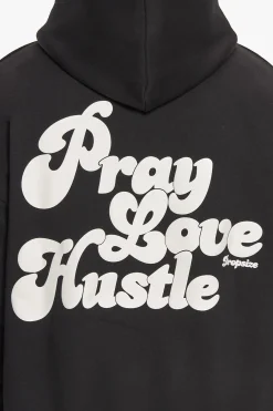 HEAVY OVERSIZE PRAY LOVE HUSTLE HOODIE BLACK