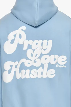 HEAVY OVERSIZE PRAY LOVE HUSTLE HOODIE BABY BLUE