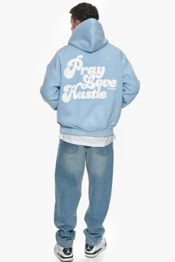 HEAVY OVERSIZE PRAY LOVE HUSTLE HOODIE BABY BLUE