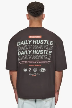 HEAVY OVERSIZE QUATTRO HUSTLE T-SHIRT WASHED BLACK