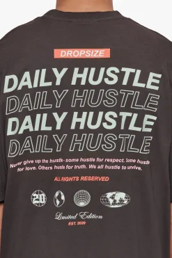 HEAVY OVERSIZE QUATTRO HUSTLE T-SHIRT WASHED BLACK