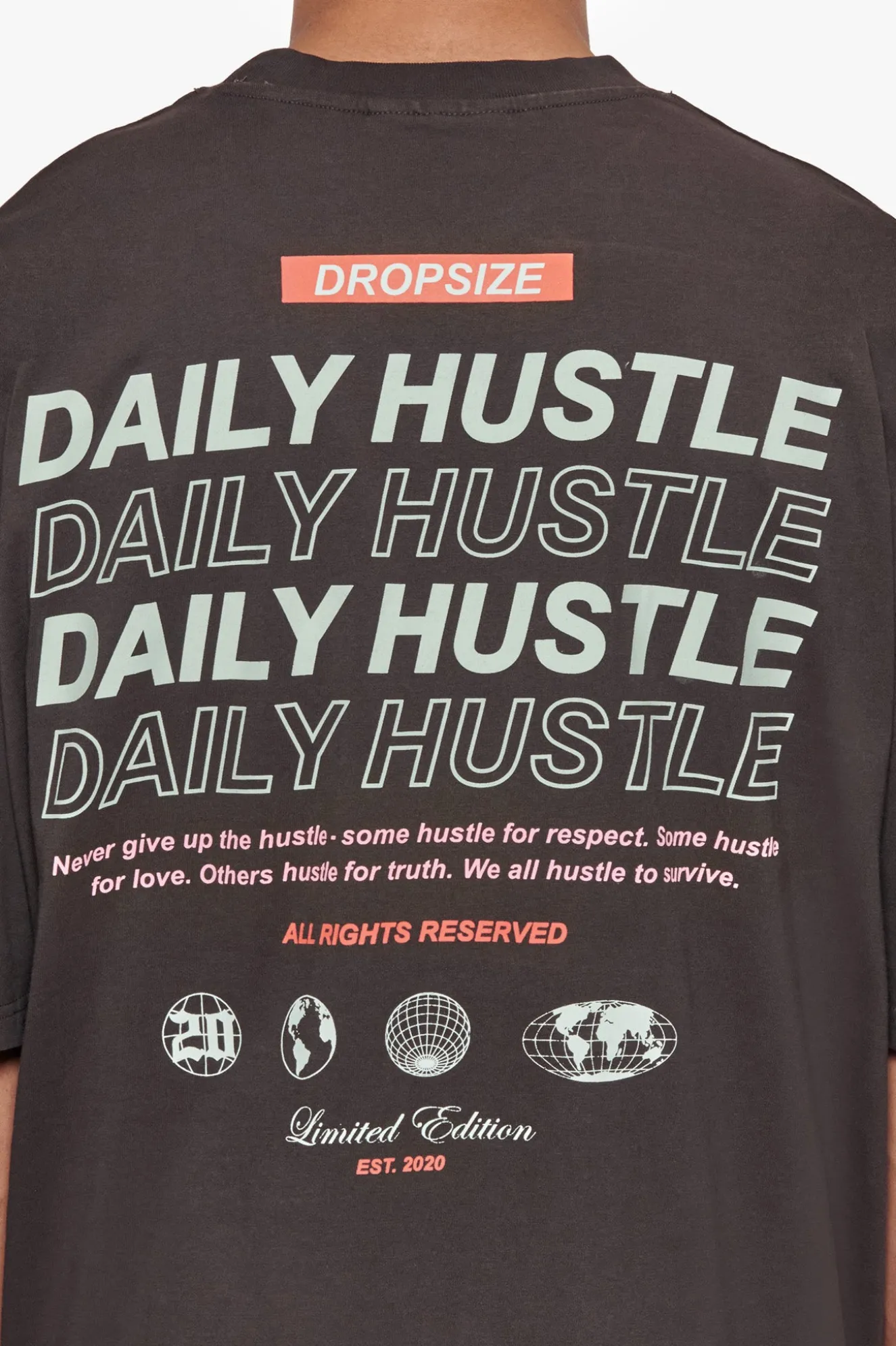 HEAVY OVERSIZE QUATTRO HUSTLE T-SHIRT WASHED BLACK