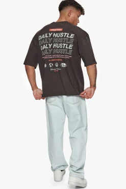 HEAVY OVERSIZE QUATTRO HUSTLE T-SHIRT WASHED BLACK