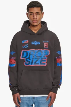 HEAVY OVERSIZE RACING HOODIE WASHED BLACK
