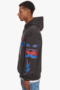 HEAVY OVERSIZE RACING HOODIE WASHED BLACK