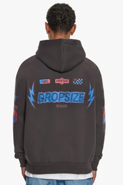 HEAVY OVERSIZE RACING HOODIE WASHED BLACK