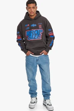 HEAVY OVERSIZE RACING HOODIE WASHED BLACK