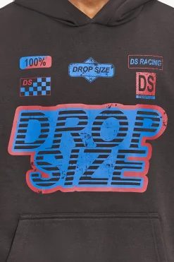 HEAVY OVERSIZE RACING HOODIE WASHED BLACK