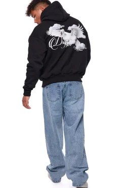 HEAVY OVERSIZE RISE AND SHINE HOODIE BLACK